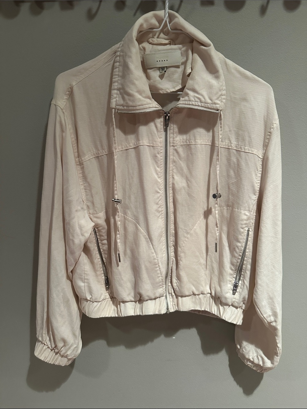Beige Women's Zip-Front Linen Jacket